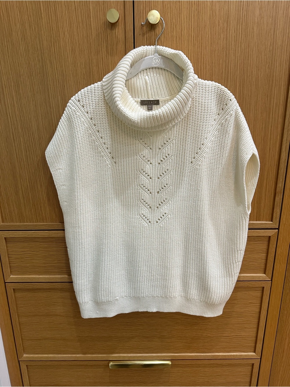 Lilla P Cream Knit Turtleneck Sweater Vest, M/L